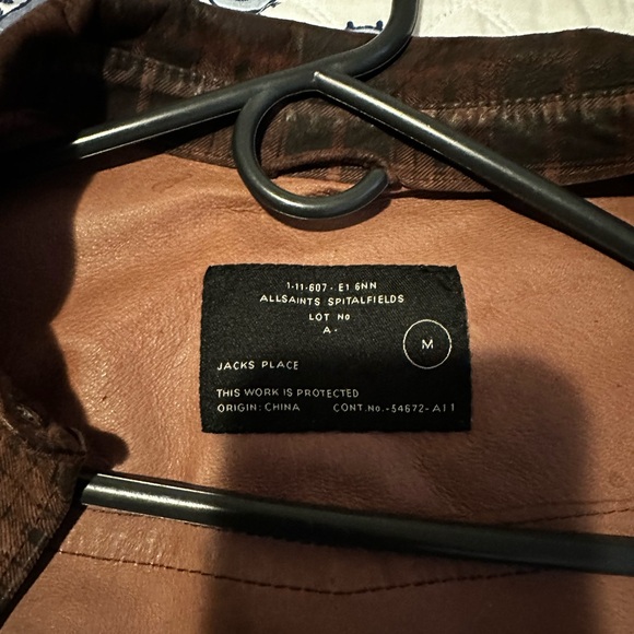 All Saints Mens FUTILE Leather Shirt Jacket MEDIUM Check Tartan suede Biker - Picture 4 of 6